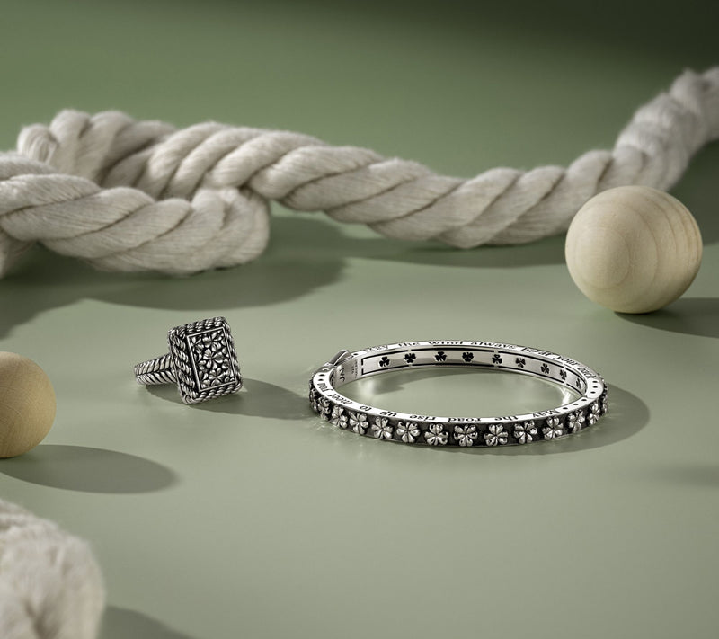 JAI Ireland Sterling Silver Clover & Cara Rope Ring — View 4