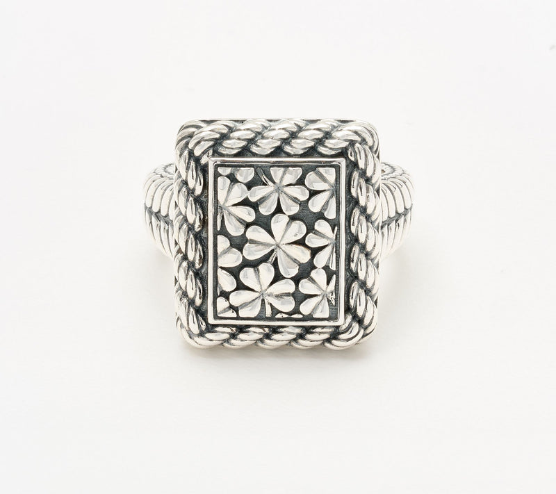 JAI Ireland Sterling Silver Clover & Cara Rope Ring — View 2
