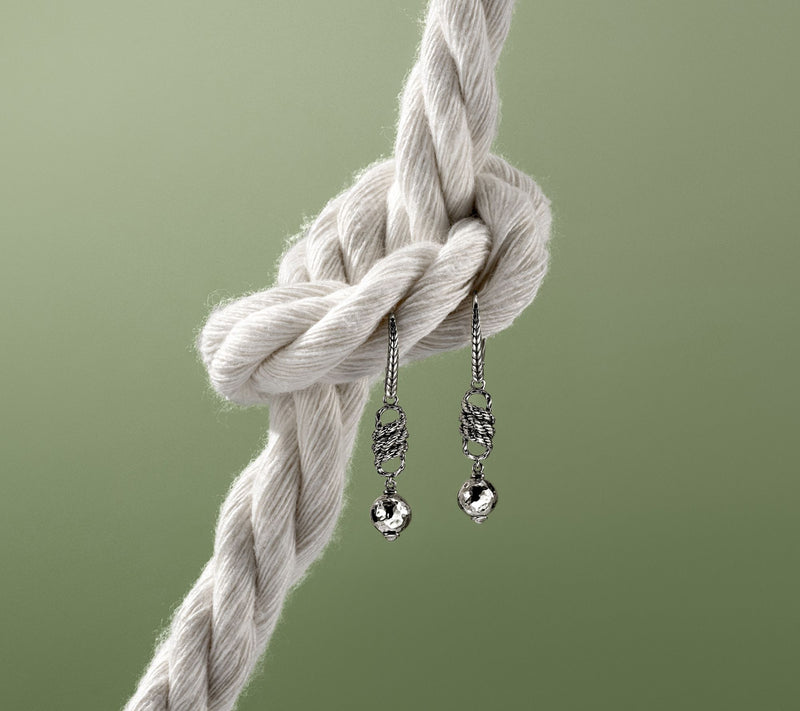 JAI Ireland Sterling Silver Hammered Bead & Cara Rope Earrings — View 2