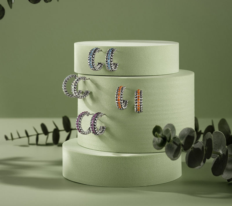 JAI Sterling Silver Exotic Gemstone Hoop Earrings — View 3
