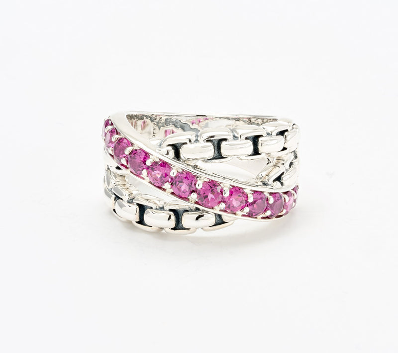JAI Sterling Silver Exotic Gemstone Cross Over Band Ring — View 2