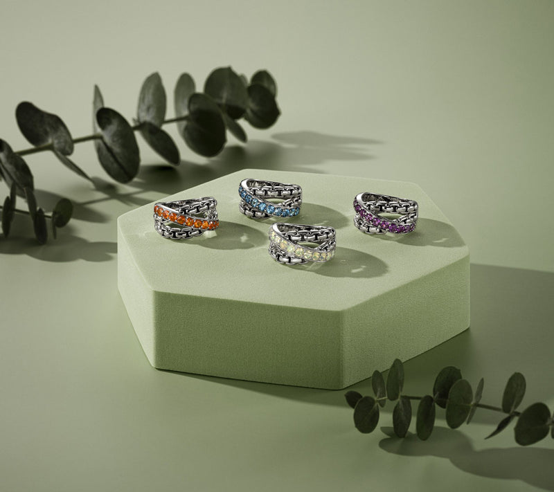 JAI Sterling Silver Exotic Gemstone Cross Over Band Ring — View 5