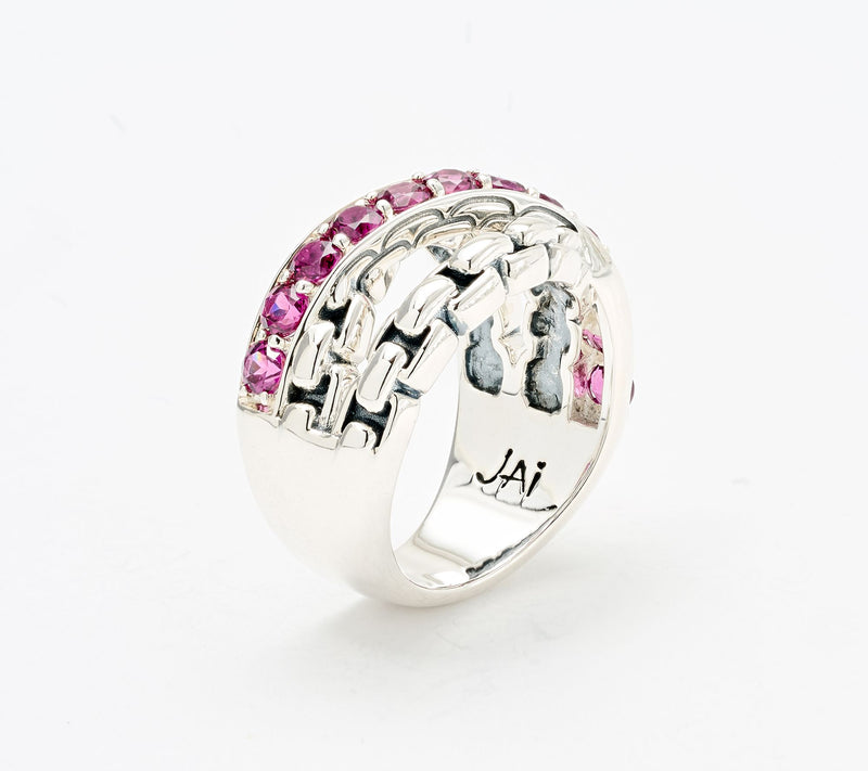 JAI Sterling Silver Exotic Gemstone Cross Over Band Ring — View 4