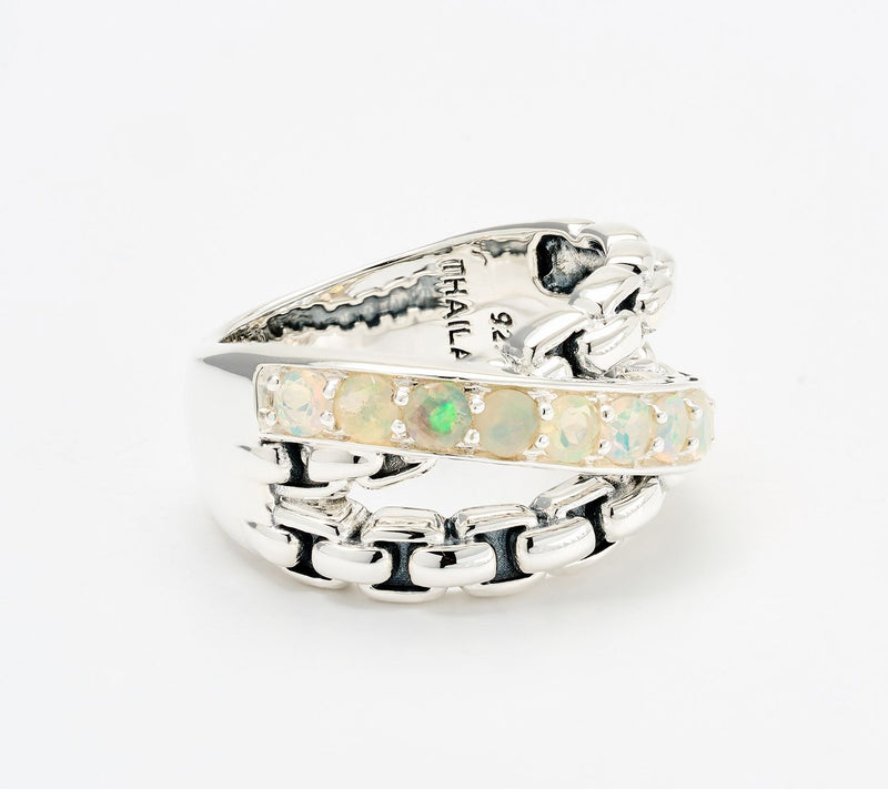 JAI Sterling Silver Exotic Gemstone Cross Over Band Ring — View 11