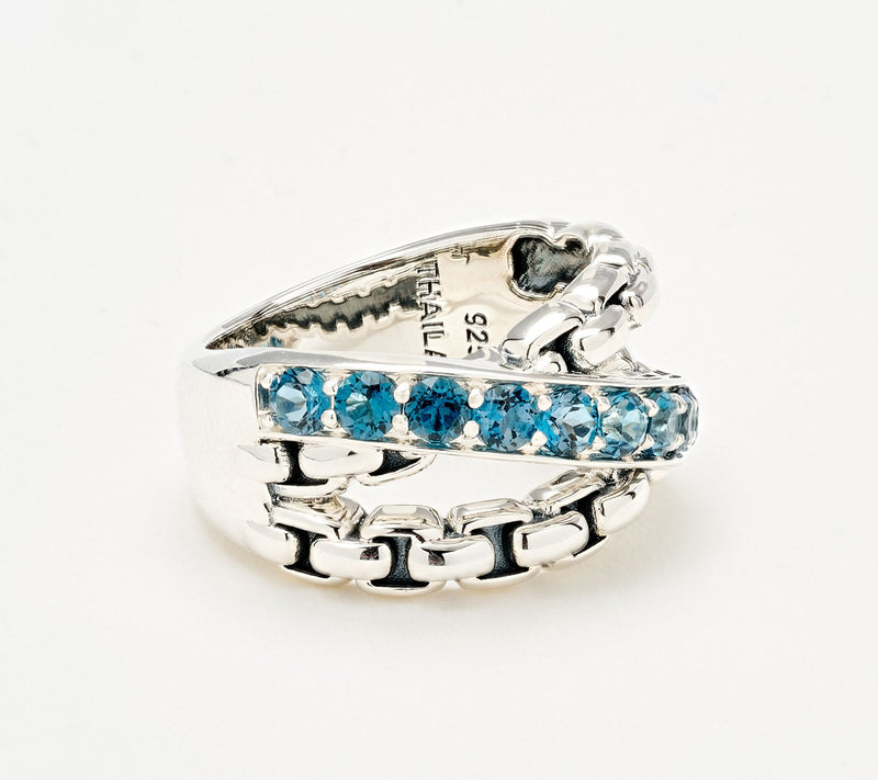 JAI Sterling Silver Exotic Gemstone Cross Over Band Ring — View 12