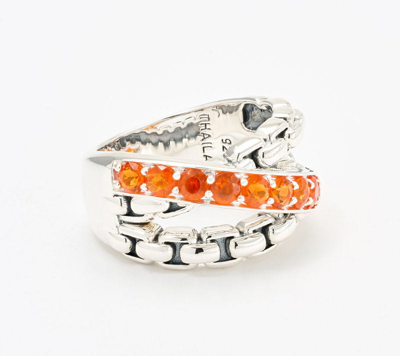 JAI Sterling Silver Exotic Gemstone Cross Over Band Ring — View 13
