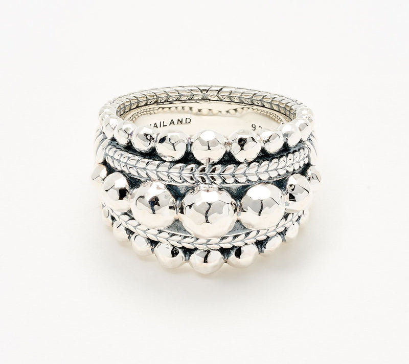 JAI Sterling Silver Graduated Hammered Bead Band Ring — View 2
