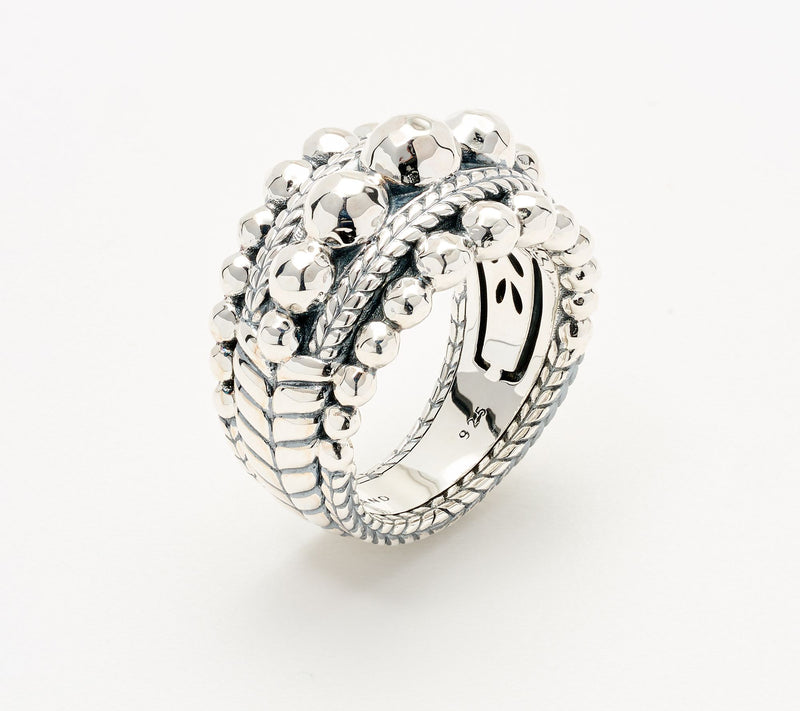 JAI Sterling Silver Graduated Hammered Bead Band Ring — View 3