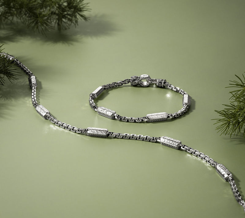 JAI x Alberti Sterling Silver Mirror Cut Box Chain Station Bracelet, 17g — View 3