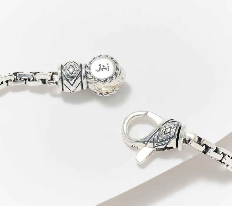 JAI x Alberti Sterling Silver Mirror Cut Box Chain Station Bracelet, 17g — View 2