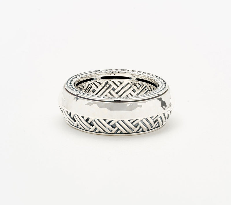 JAI x Alberti Sterling Silver Knife Edge Textured 8mm Band Ring — Main view