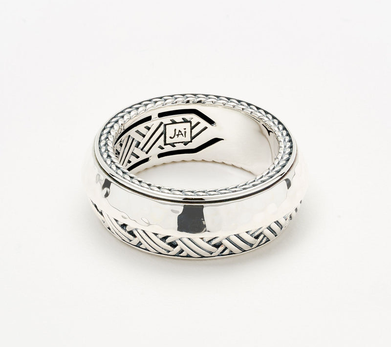 JAI x Alberti Sterling Silver Knife Edge Textured 8mm Band Ring — View 2