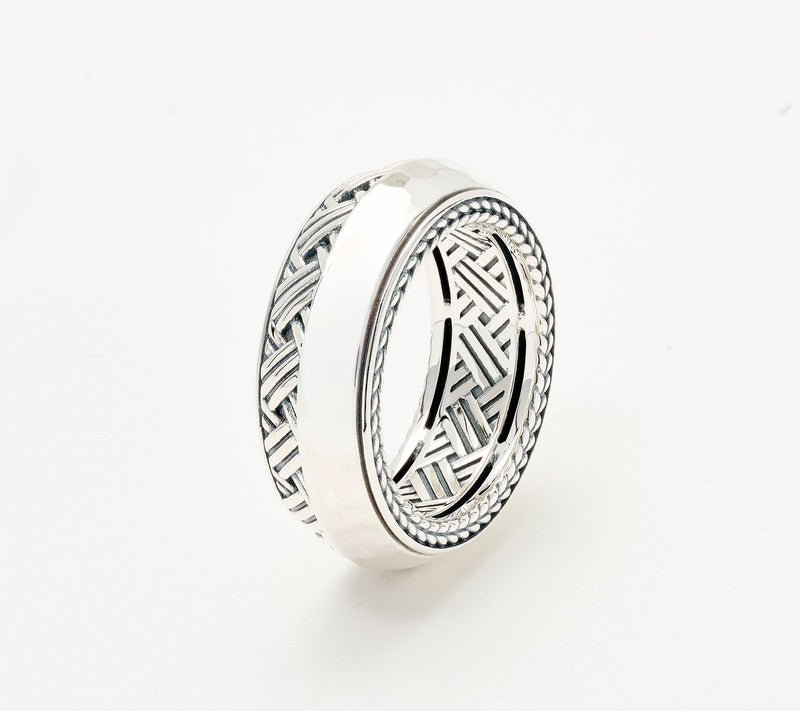 JAI x Alberti Sterling Silver Knife Edge Textured 8mm Band Ring — View 3
