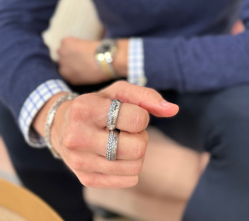 JAI x Alberti Sterling Silver Knife Edge Textured 8mm Band Ring — View 5