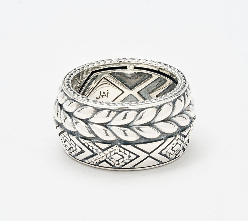 JAI x Alberti Sterling Silver Knife Edge Textured 12mm Band Ring — Main view