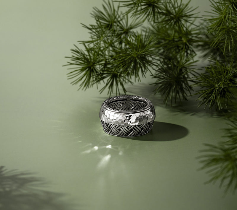 JAI x Alberti Sterling Silver Knife Edge Textured 12mm Band Ring — View 6