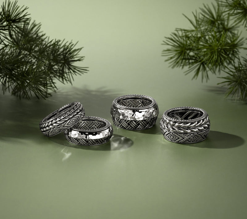 JAI x Alberti Sterling Silver Knife Edge Textured 12mm Band Ring — View 5
