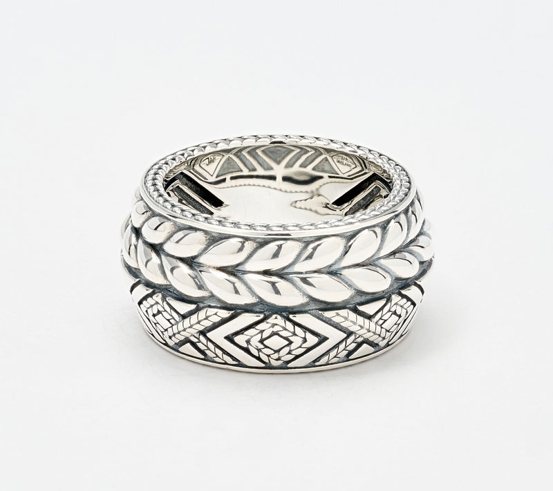JAI x Alberti Sterling Silver Knife Edge Textured 12mm Band Ring — View 2