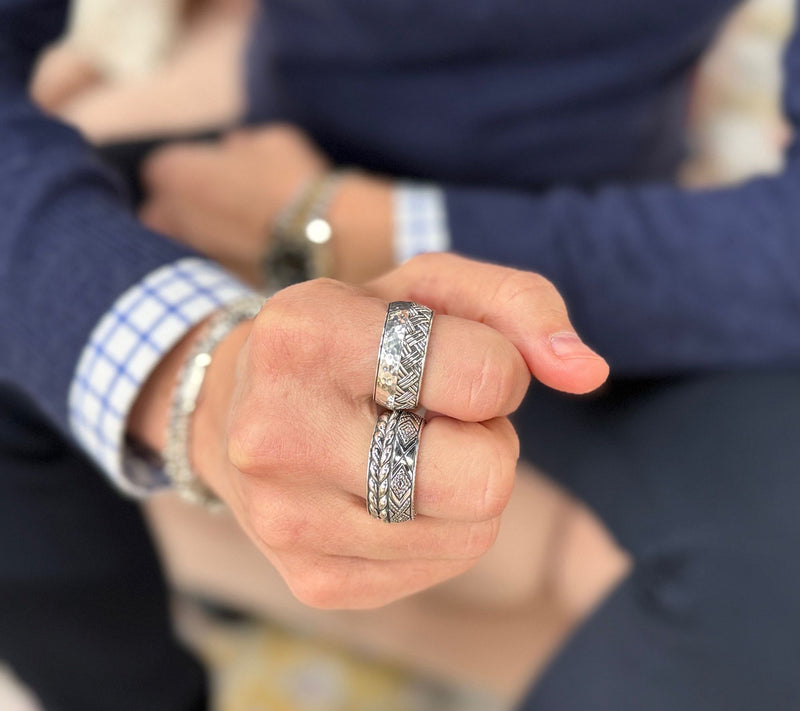 JAI x Alberti Sterling Silver Knife Edge Textured 12mm Band Ring — View 8