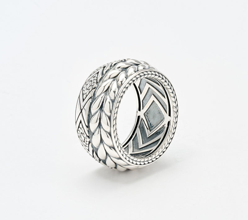 JAI x Alberti Sterling Silver Knife Edge Textured 12mm Band Ring — View 3