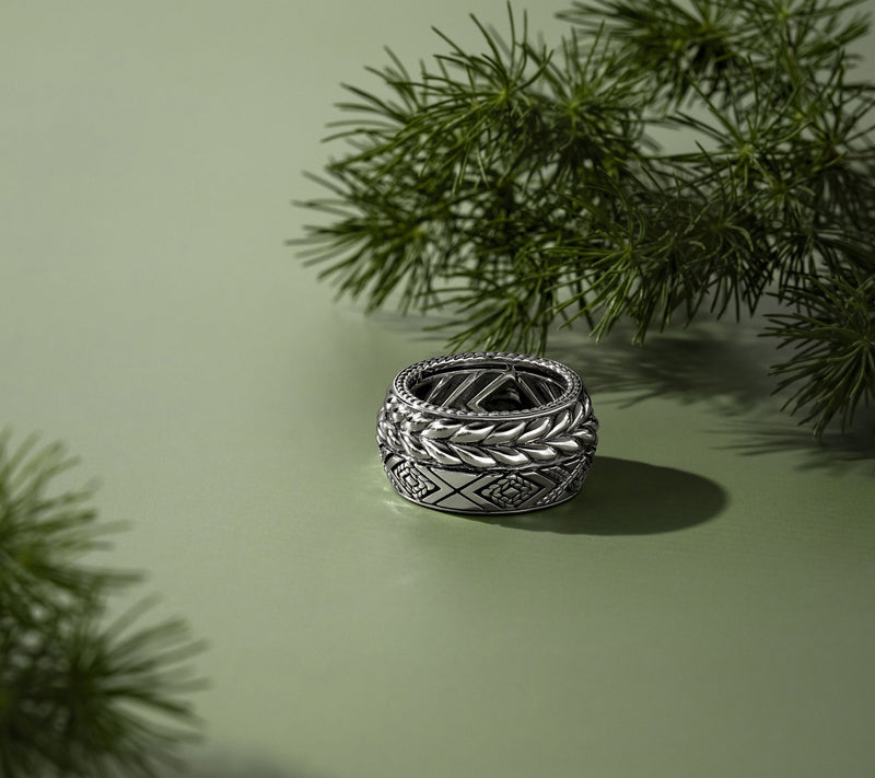 JAI x Alberti Sterling Silver Knife Edge Textured 12mm Band Ring — View 4