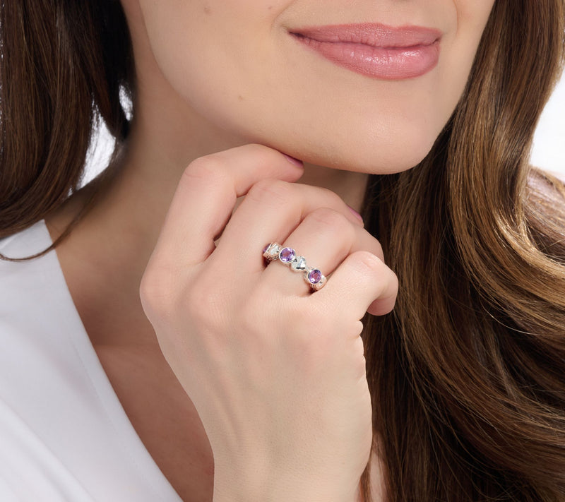 JAI Sterling Silver Gemstone Symbols of Love Heart Band Ring — View 6