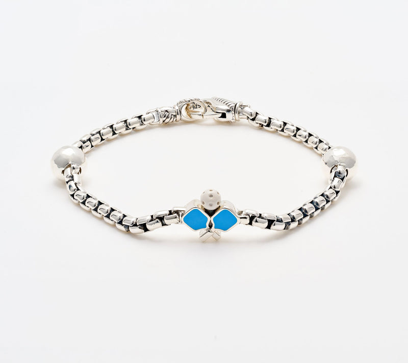 JAI Sterling Silver Enamel Sports Symbol 3.7mm Box Chain Bracelet, 12g — View 11