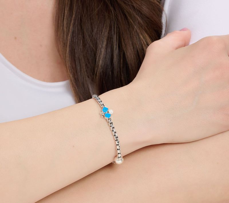 JAI Sterling Silver Enamel Sports Symbol 3.7mm Box Chain Bracelet, 12g — View 6
