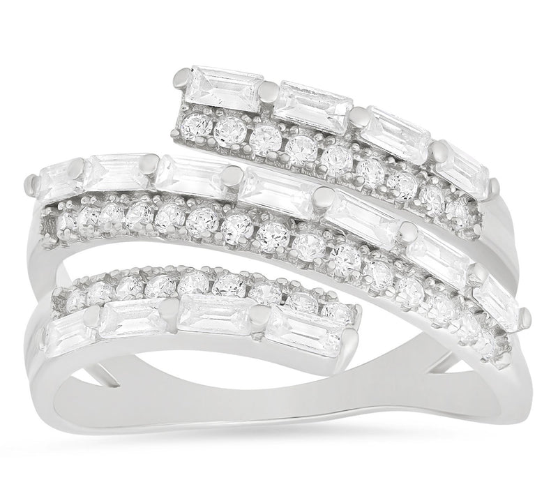 Diamonique Baguette Cut Sprial Crossover Ring,Sterling Silver — View 5