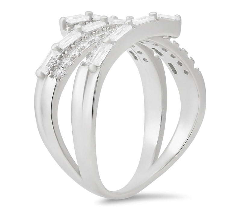 Diamonique Baguette Cut Sprial Crossover Ring,Sterling Silver — View 2