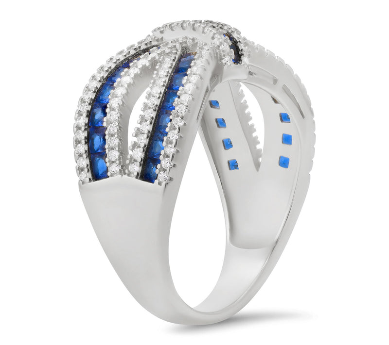 Diamonique Blue Love Knot Statement Ring, Sterling Silver — View 2