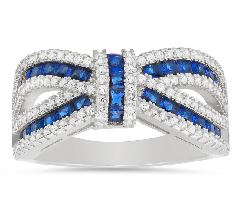Diamonique Blue Love Knot Statement Ring, Sterling Silver — View 5