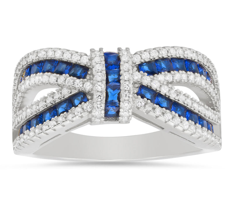 Diamonique Blue Love Knot Statement Ring, Sterling Silver — Main view