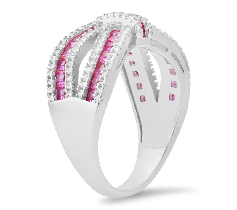 Diamonique Rosetone Pink Love Knot Statement Ring, Sterling — View 2