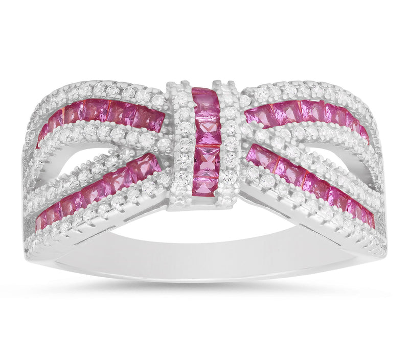 Diamonique Rosetone Pink Love Knot Statement Ring, Sterling — View 6