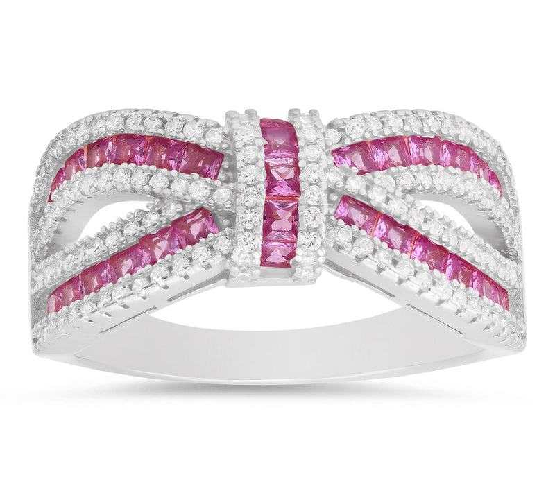 Diamonique Rosetone Pink Love Knot Statement Ring, Sterling — Main view