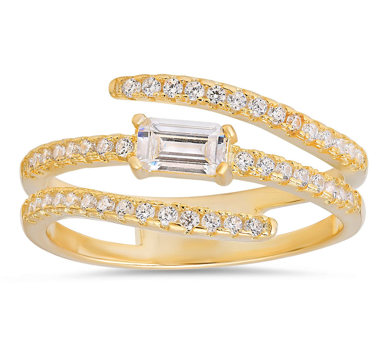 Diamonique Baguette Cut Crossover Ring, Sterling Silver — View 6