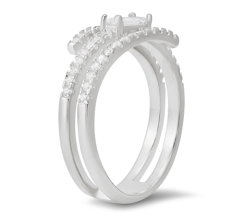 Diamonique Baguette Cut Crossover Ring, Sterling Silver — View 2