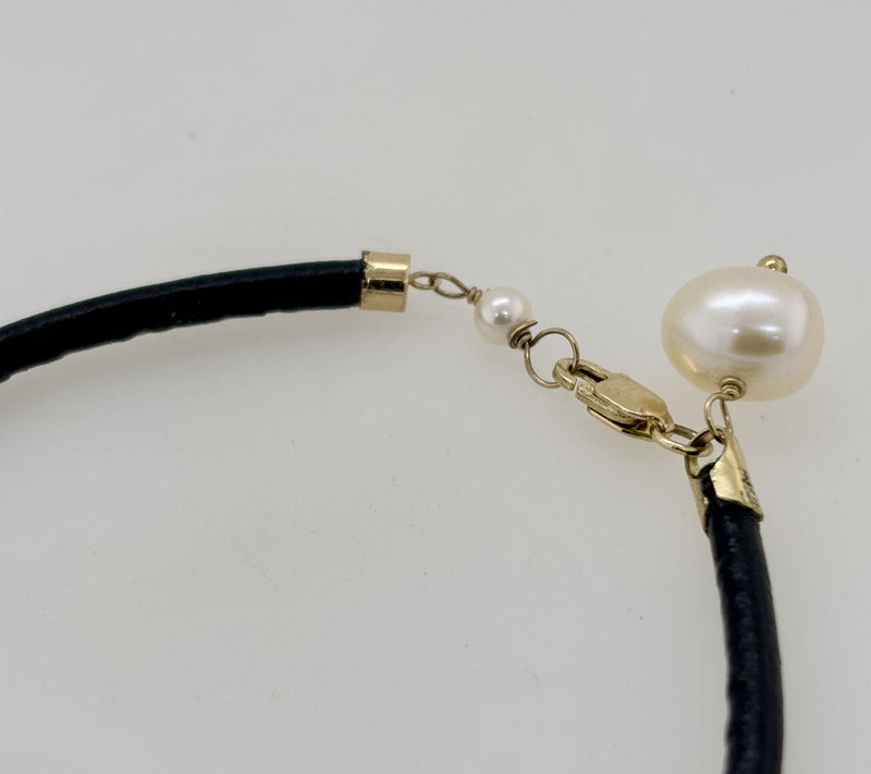 Alkeme 14K Gold "City Day" Leather Cultured Pearl Bracelet — View 2