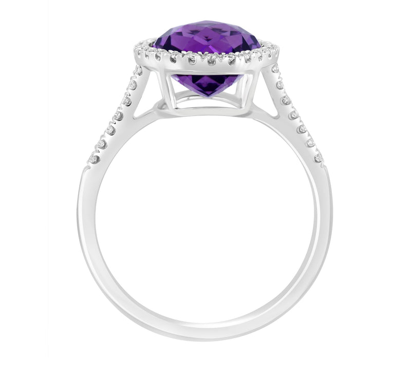 Effy Oval Amethyst & Diamond Halo Ring, 14K White Gold — View 2