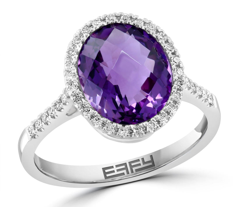 Effy Oval Amethyst & Diamond Halo Ring, 14K White Gold — Main view