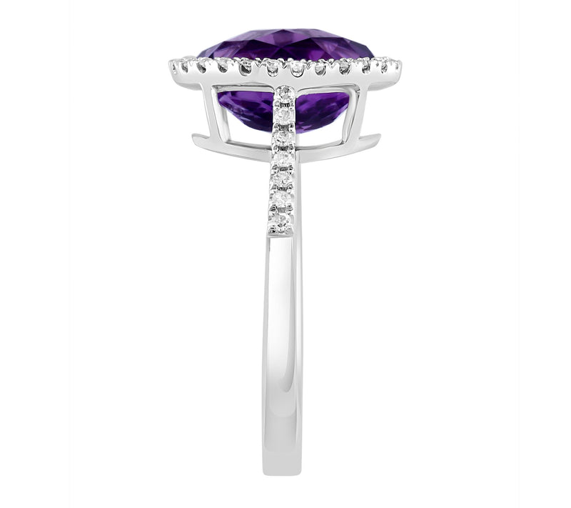 Effy Oval Amethyst & Diamond Halo Ring, 14K White Gold — View 3
