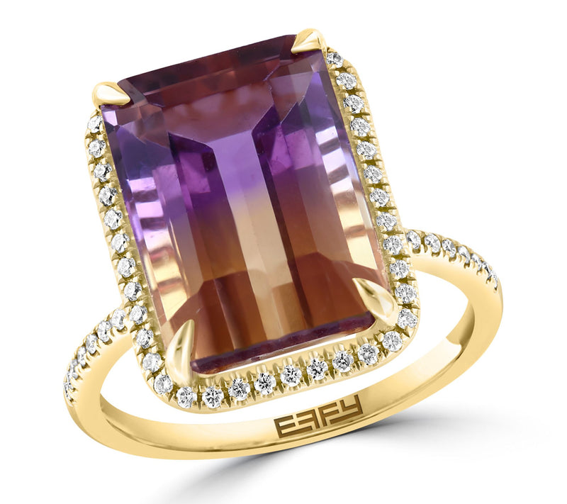 Effy Emerald Cut Ametrine & Diamond Halo Ring,14K Gold — Main view