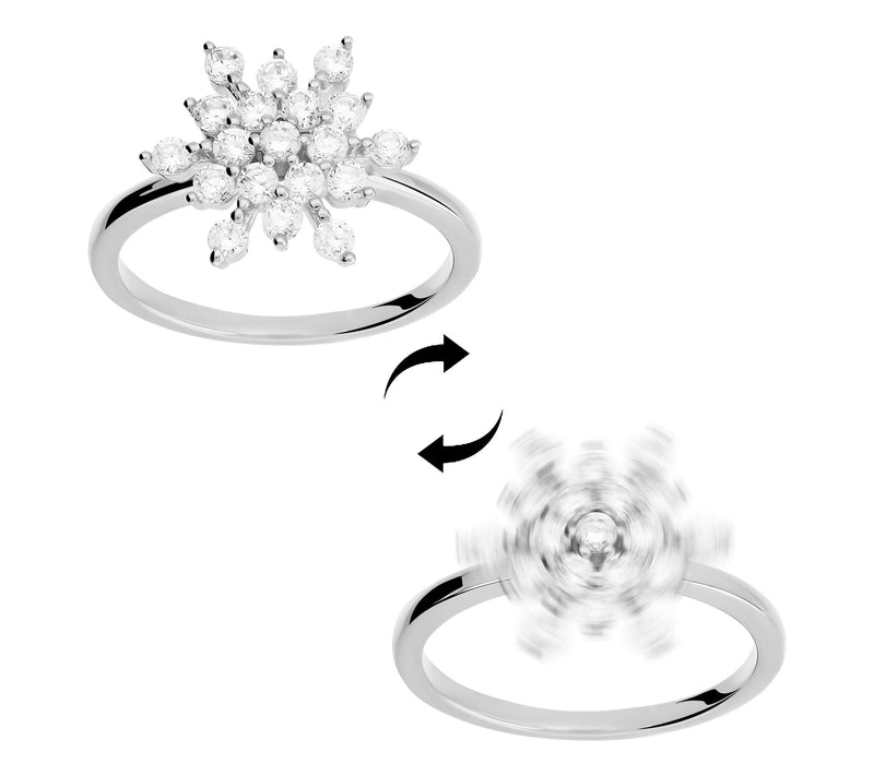 Diamonique Snow Flake Spinner Ring, Sterling Silver — Main view