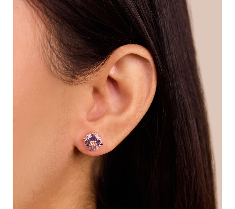 Diamonique Pink Solitaire Stud Earrings, Sterling Silver — View 3