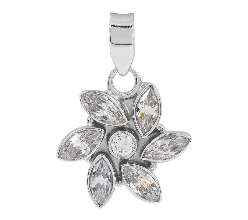 Diamonique Floral Pendant, Sterling Silver — Main view