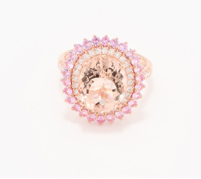 Effy 14K Rose Gold Diamond, Morganite & Pink Sapphire Ring — Main view