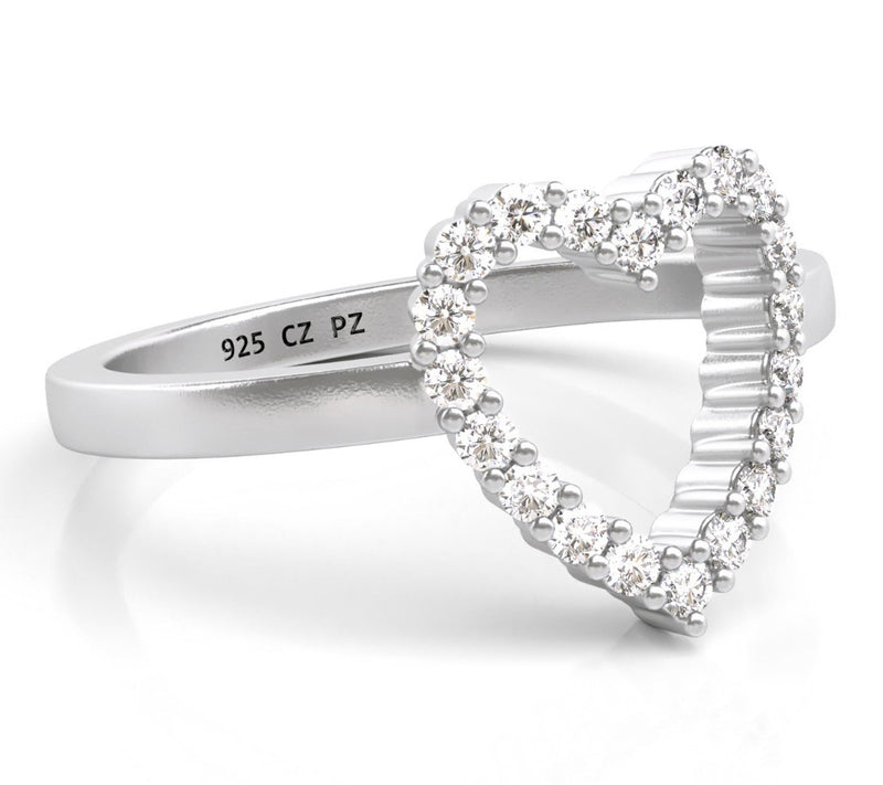 Diamonique Open Design Heart Ring, Sterling Silver — View 2