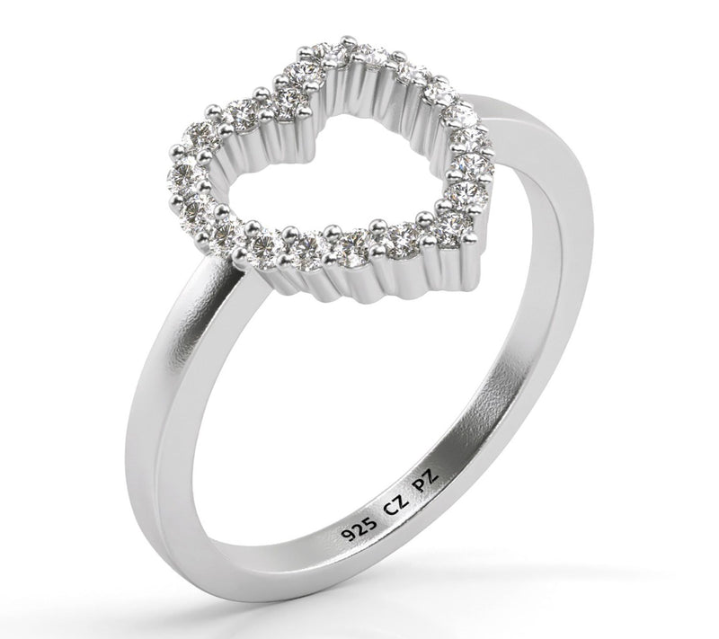 Diamonique Open Design Heart Ring, Sterling Silver — View 5