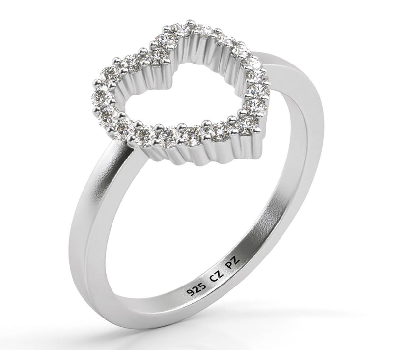 Diamonique Open Design Heart Ring, Sterling Silver — Main view
